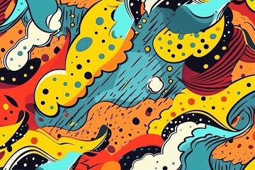Illustration of a vibrant and abstract composition with a variety of colorful shapes and forms, created using generative AI