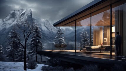 modern house in winter