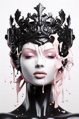 Generative Ai. Statue with crown and drenched in paint
