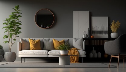 Minimalist modern living room interior background Scan Generative Ai