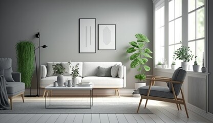 Minimalist modern living room interior background Scan Generative Ai
