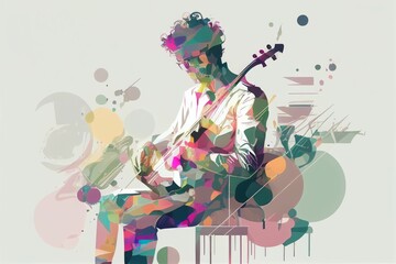 Illustration of musician playing guitar and singing on stage Created with Generative AI technology.