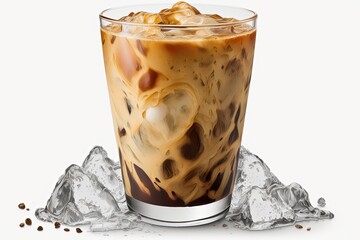 A glass of iced coffee on top of ice