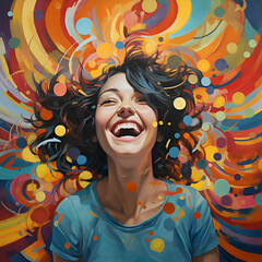 An illustration of happy girl with a colorfull background
