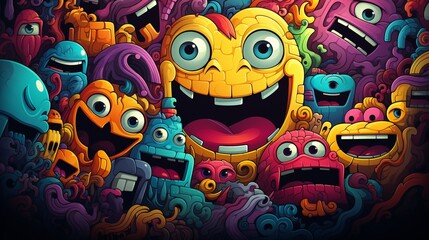  Generative Ai. Multicolored background with monsters for games

