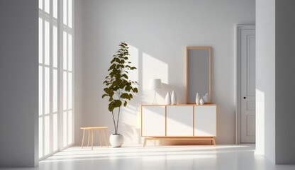 modern and joyful white studio birch colored furni Generative Ai