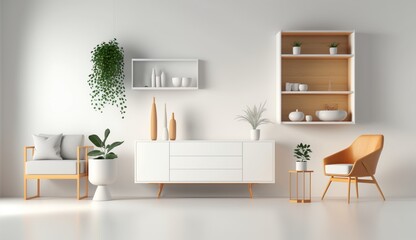 modern and joyful white studio birch colored furni Generative Ai