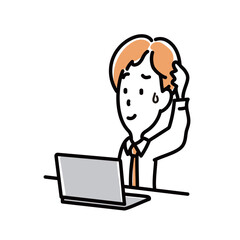 パソコンを見ながら困惑する男性