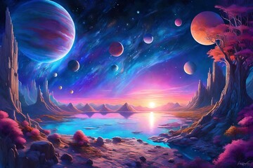 Mystical Planets & Cosmic Fantasy Colorful 16k Art with NASA Elements, Hyperrealism & Magical Alien...