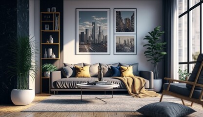 Modern living room interior background providing a hom Generative Ai