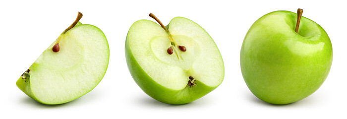 Green,Apple,Isolate.,Apples,On,White,Background.,Whole,,Half,,Slice