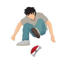 Boy Skateboarding in Park, Vector Illustration of a teenager playing skateboard