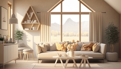 Modern nomadic home interior background in soothing Generative Ai