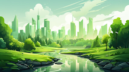 green ECO city from the future concept. Generative AI