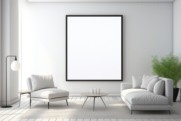 Mock up poster frame in modern interior background. Generative AI