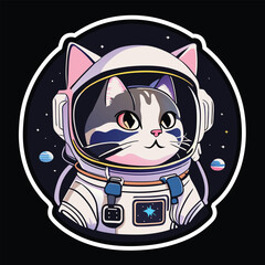 Funny kitten wearing astronaut uniform. Cute cat astronaut vector illustration.