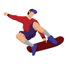 Boy Skateboarding in Park, Vector Illustration of a teenager playing skateboard