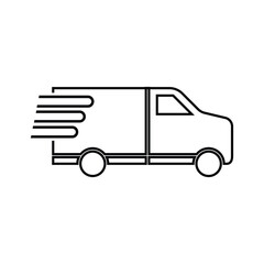 Fast shipping delivery truck outline icon in flat style. Vector line symbol.