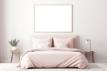 Cozy Pink Bedroom with Wooden Nightstand and White Lamp. Generative AI