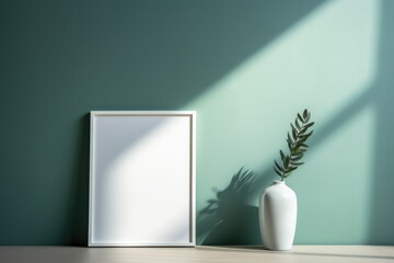 Minimalist White Frame and Potted Plant. Generative AI