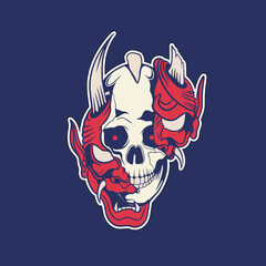 Japanese Demon Oni Mask Logo Design vector illustration	
