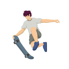 Boy Skateboarding in Park, Vector Illustration of a teenager playing skateboard