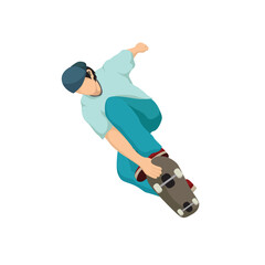 Boy Skateboarding in Park, Vector Illustration of a teenager playing skateboard