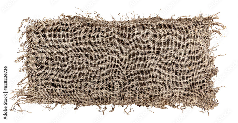 Sticker burlap texture. a piece of torn burlap on a white background. canvas. packing material