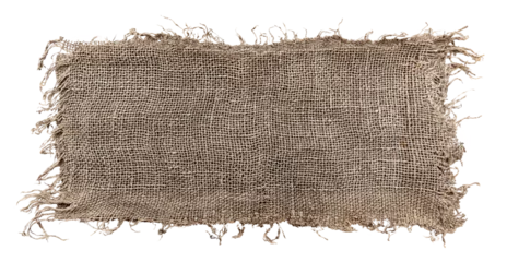 Poster Burlap texture. A piece of torn burlap on a white background. Canvas. Packing material © Vadzim