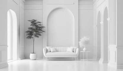 White modern living room minimal home design mockup Generative Ai