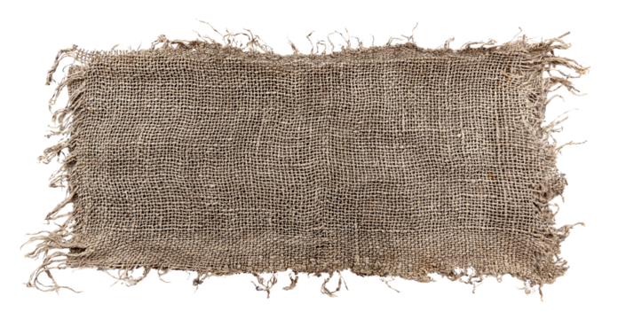 Burlap texture. A piece of torn burlap on a white background. Canvas. Packing material