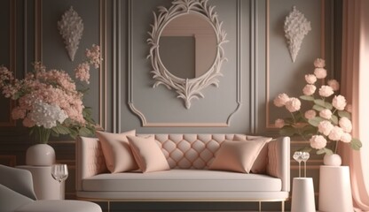 stylish romantic room with flowers romantic mock up 3d Generative Ai