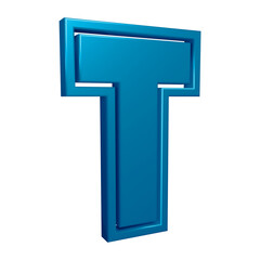 3D blue alphabet letter t for education and text concept