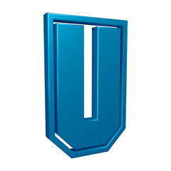 3D blue alphabet letter u for education and text concept