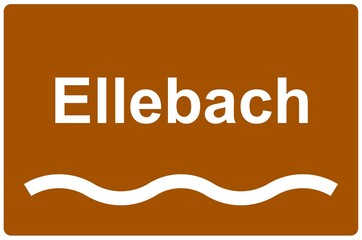 Illustration eines Flussnamenschildes des Flusses "Ellebach"	