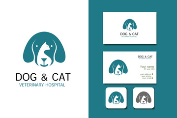 dog & cat logo design vector template and business card with editable text