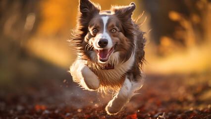 Active Border Collie running fastly with joyful and excited mood