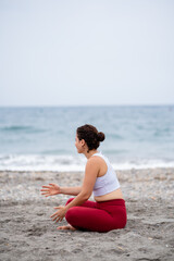 Fototapeta na wymiar Woman sitting on the beach looking to the side