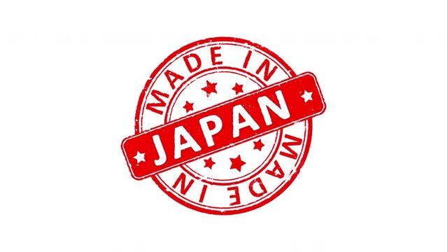 3 different Made In JAPAN rubber stamp animated video over white background. Green screen versions are also available for chroma key compositing. 4k, business, cargo, shipment, trade concepts