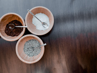 Spices. Various Indian Spices colorful background. Spice and herbs backdrop. Assortment of Seasonings, condiments. Cooking ingredients, flavor