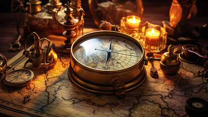 Guided by antique compass exploring new territories. Generative Ai