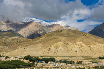 Desert Mountainous Landscape of Chosar Valley in Lo Manthang, Upper Mustang of Nepal
