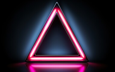 Blank triangle neon shape glowing on solid background, space available for text