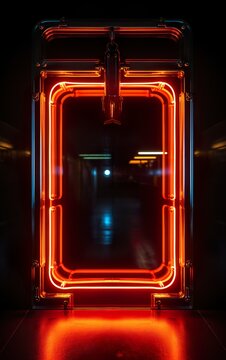 Blank neon shape glowing on solid background, space available for text © SOFI