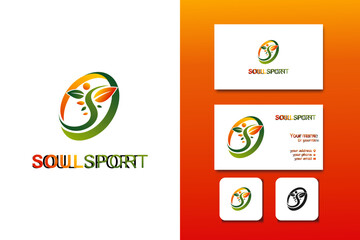 soul sport logo design vector template and business card with editable text