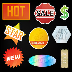 Sticker pack. Price stickers. Grunge sticker old tape rectangle label vector. Adhesive vintage tag patch pack. The old template for modern designs.