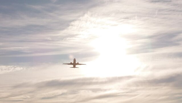 Aircraft taking off runway, airplane departing, air travel, trip, airline industry, sunny sky, YVR. 4K 24FPS PRORES 422