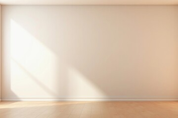 empty wall and wooden floor with glare from the window. Interior background for mockup or presentation