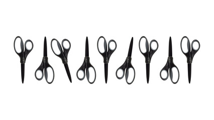 Kids' school black scissors isolated on white background.