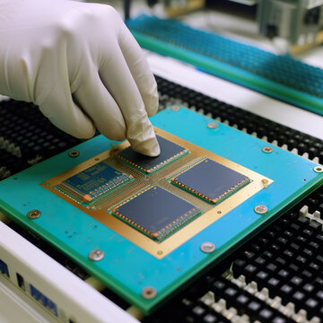 Illustration of a technology engineer in the production of semiconductor memory or computer processor. It-engineer. Engineer technician computers is reviewing the failure. Generative AI